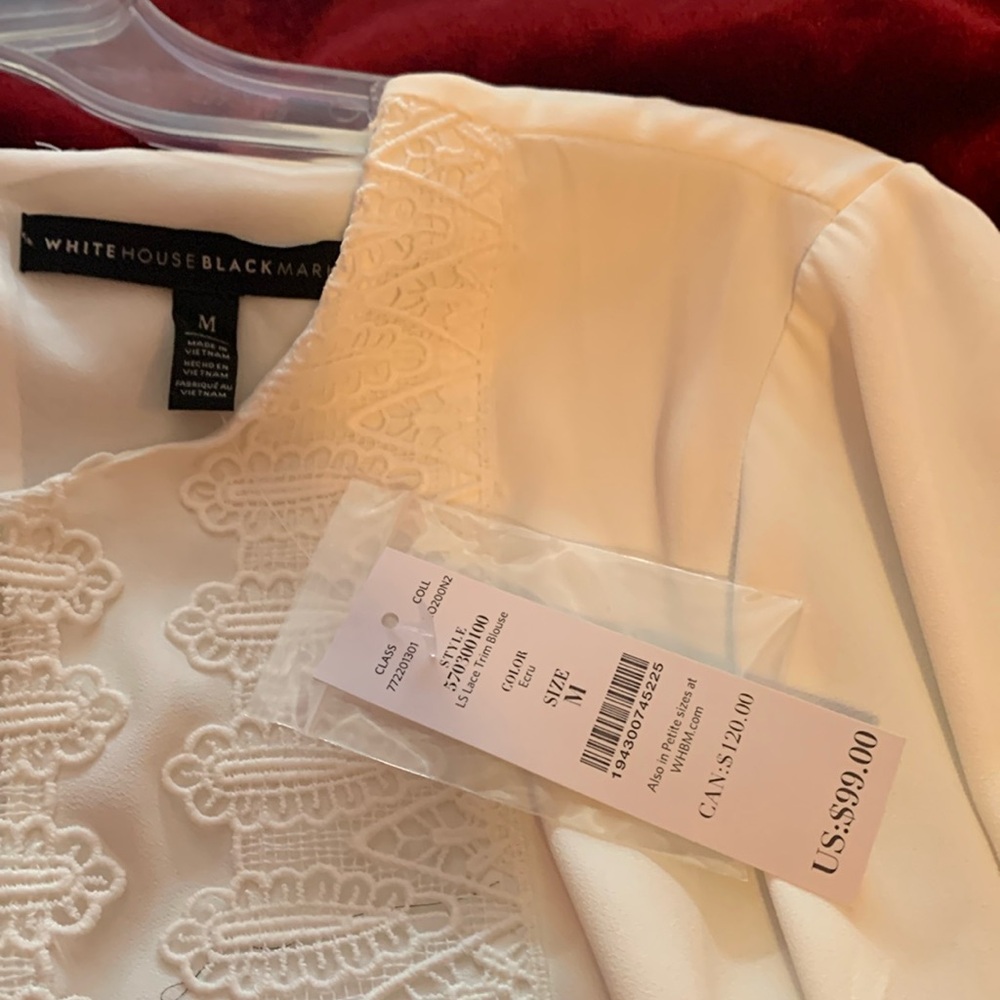 White House, black market cream blouse with lace